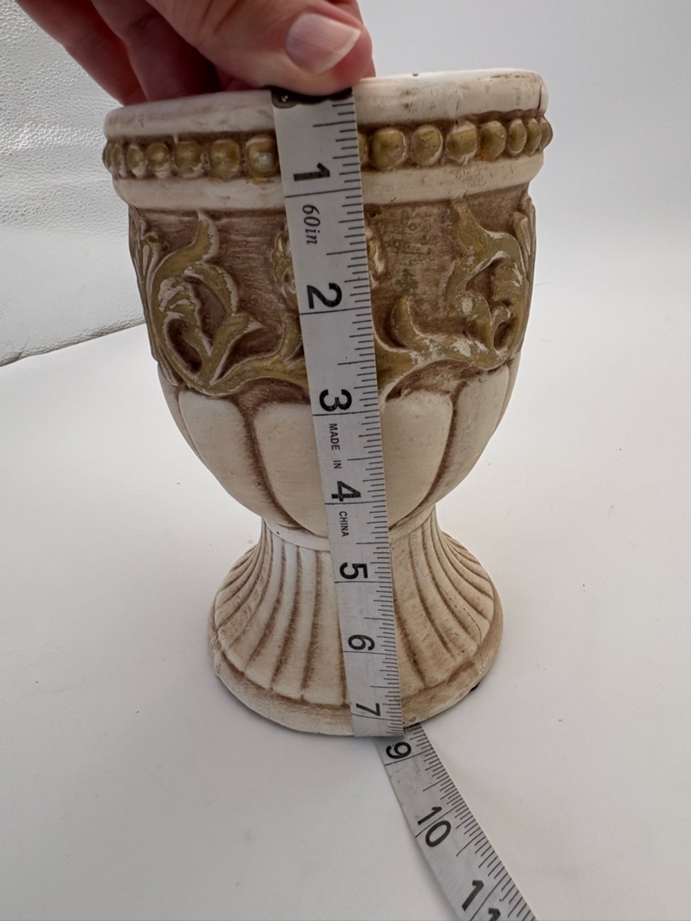 Vintage Grecian Style Cream and Golden Brown Ceramic Pedestal Vase or Planter - Picture 13 of 14